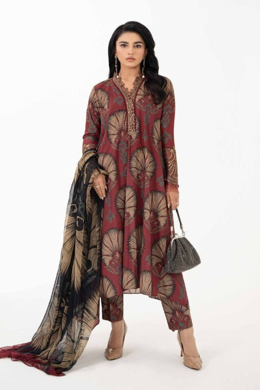 Maria B-3Pcs Lawn Print with Lawn Dupatta summer Collection Suit MB-608