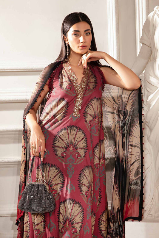 Maria B-3Pcs Lawn Print with Lawn Dupatta summer Collection Suit MB-608