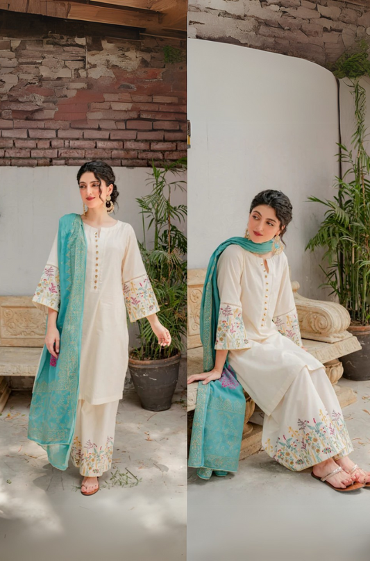 khaadi-3 pc Dhanak Embroidered Winter Collection