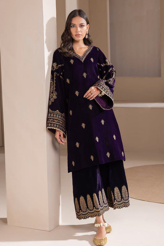 3Pcs Velvet Embroidered suit With Embroidered Organza Dupatta AJ-1005