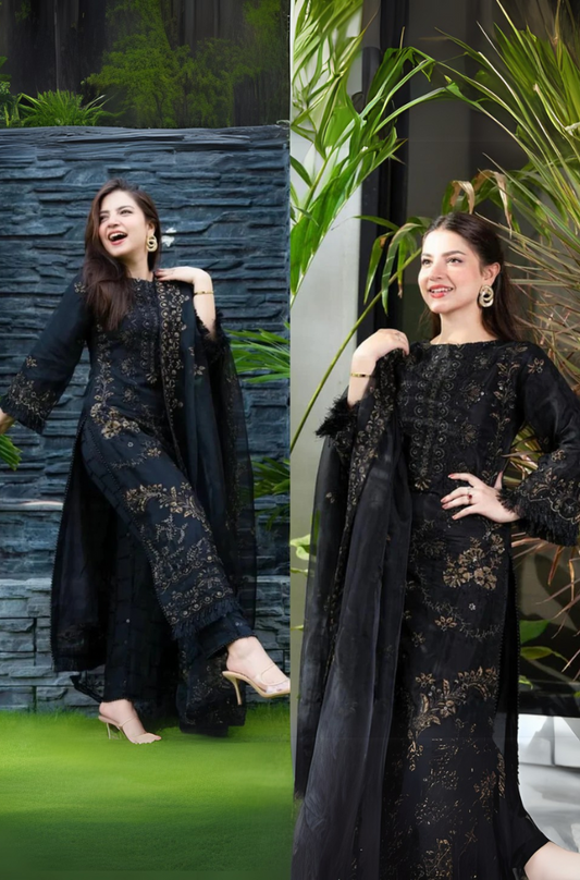 3Pc Embroidered dhannak Suit winter Collection 655
