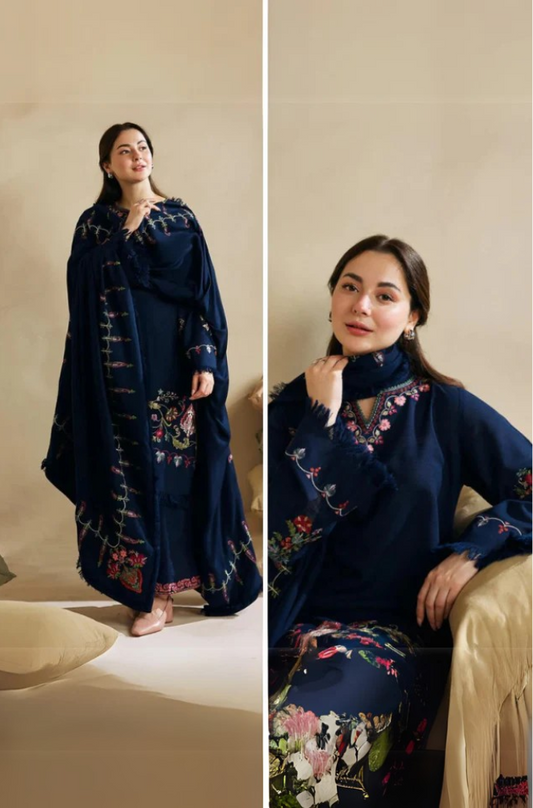 coco 3 Pc Embroidered dhannak Suit winter Collection 89