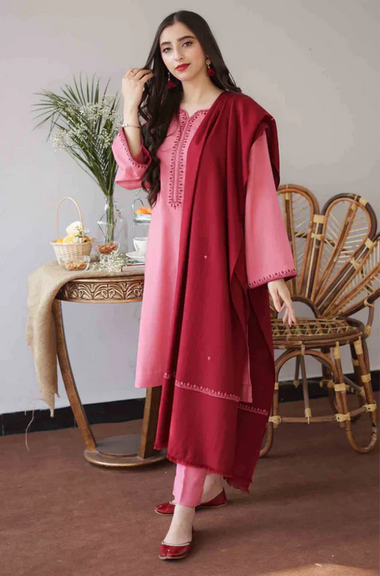 3Pc Embroidered dhannak Suit winter Collection 94
