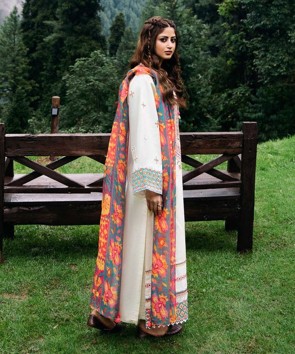 Sapphire 3Pc Dhanak Embroidered Suit With Digital Printed Wool Shawl