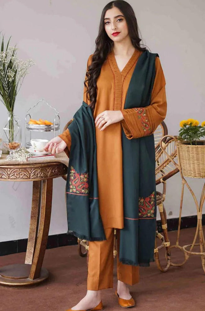 khaadi-3 pc Dhanak Embroidered Winter Collection