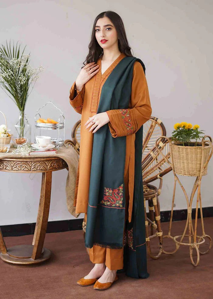 3Pc Embroidered dhannak Suit winter Collection