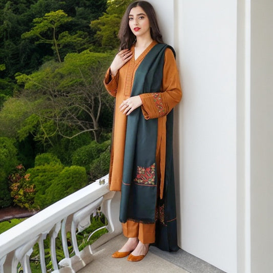 khaadi-3 pc Dhanak Embroidered Winter Collection