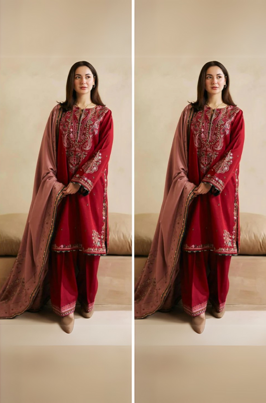 coco 3 Pc Embroidered dhannak Suit winter Collection 91