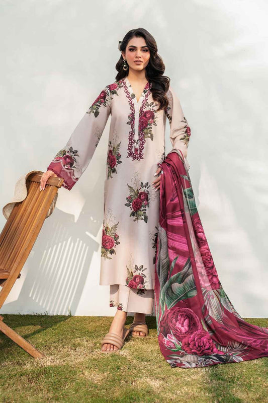 Maria B-3Pcs Lawn Print with Lawn Dupatta summer Collection Suit MB-603