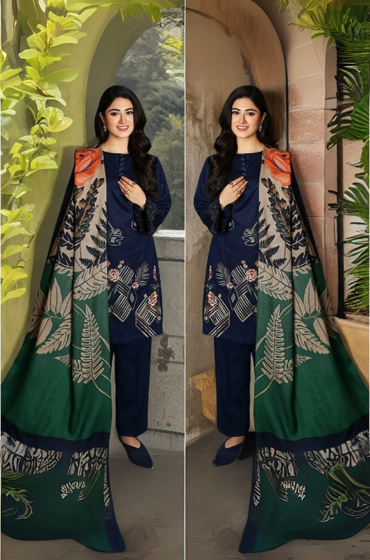 3 Pcs dhannak Embroidered winter Collection 801