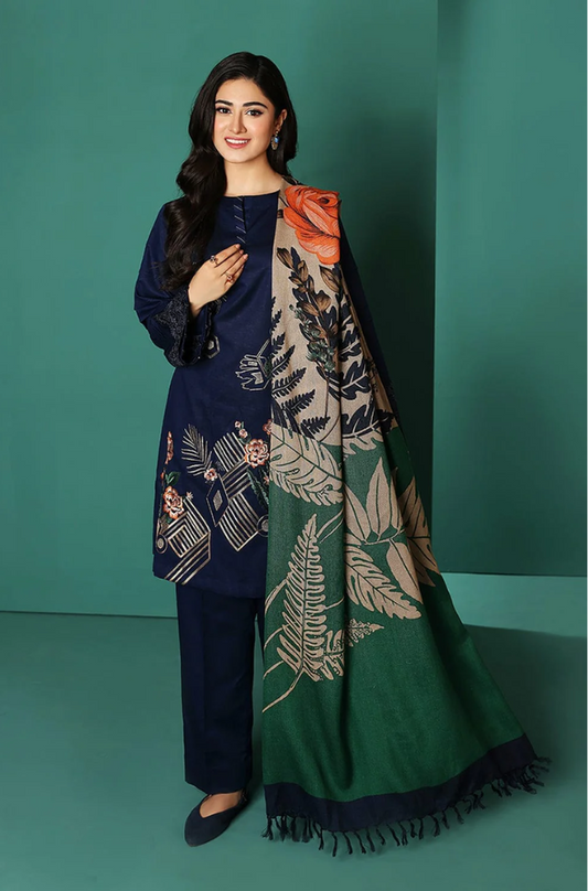 3 Pcs dhannak Embroidered winter Collection 801