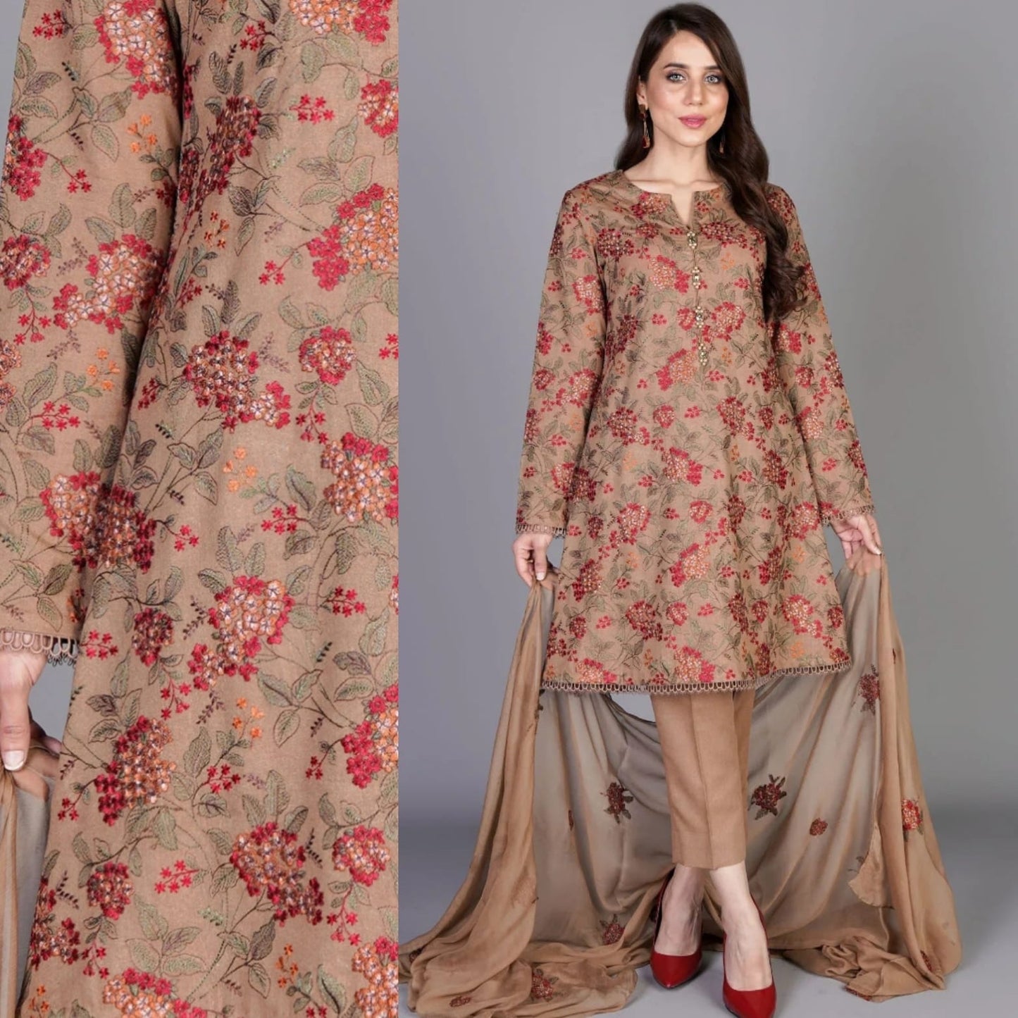 Bareeze-3 Pcs linen Embroidered winter Collection Suit 415