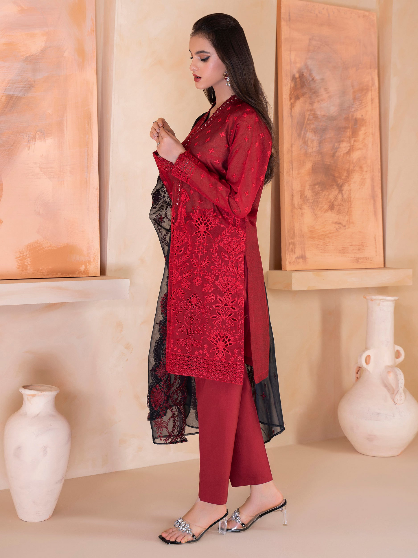 3Pc Embroidered Lawn Suit with Organza dupatta Summer Collection