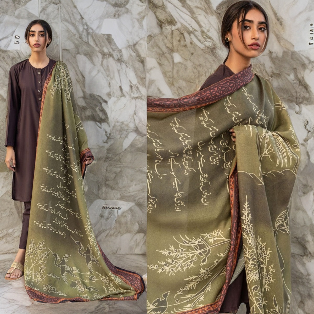 3Pcs Dhanak Embroidered suit with pashmina shawl Winter Collection -115