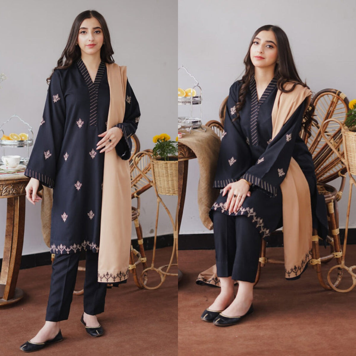 khaadi-3 pc Dhanak Embroidered Winter Collection