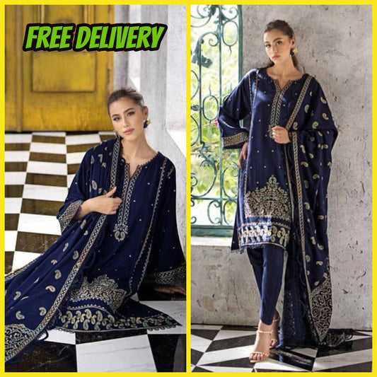 Gull Ahmed -3Pc Embroidered linen  Suit winter Collection