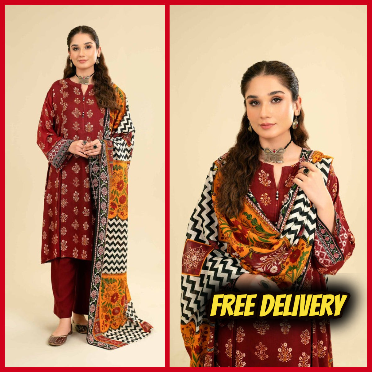 3 Pcs dhannak Embroidered winter Collection 808