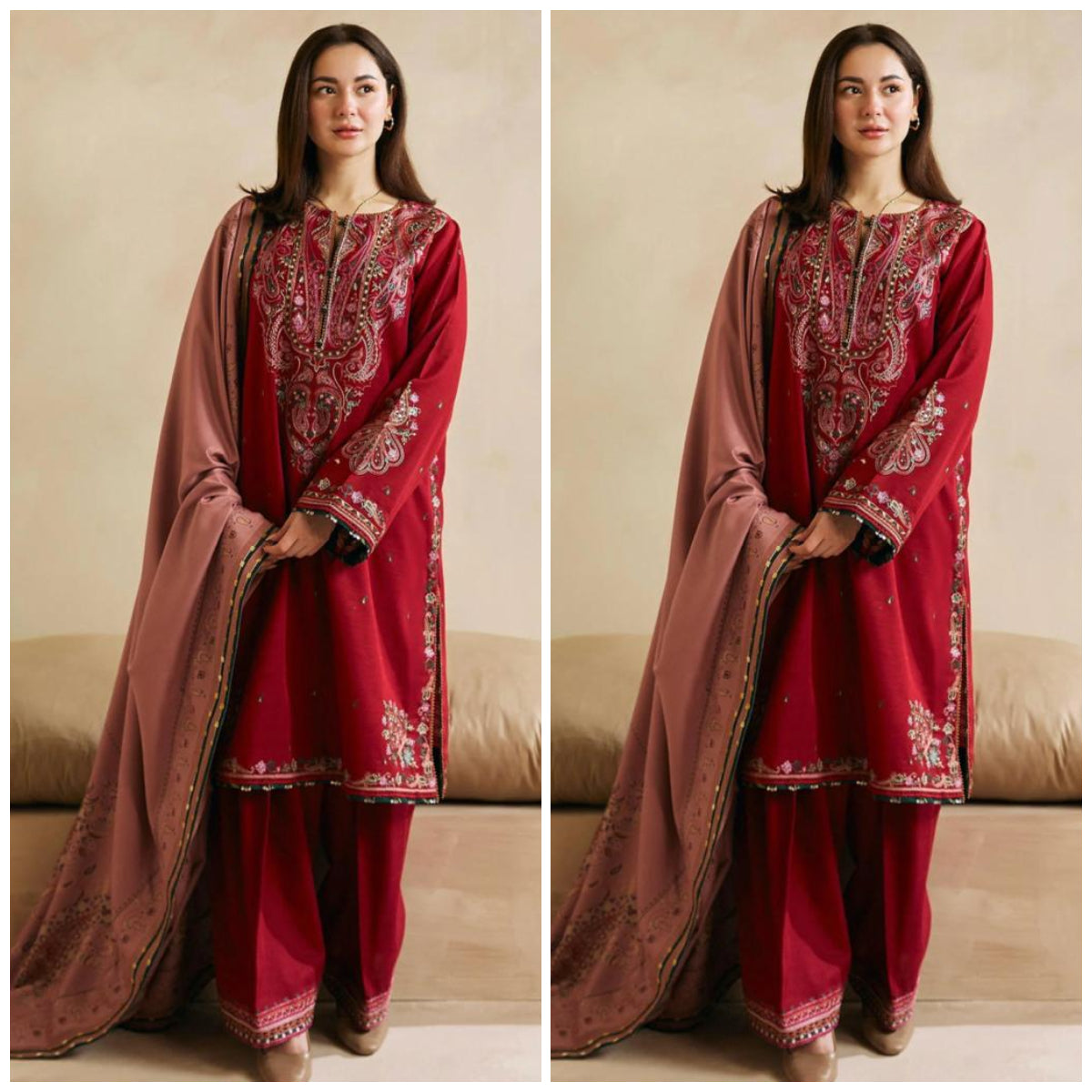 coco 3 Pc Embroidered dhannak Suit winter Collection 91