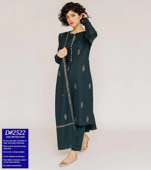 3Pc Embroidered dhannak Suit winter Collection 80