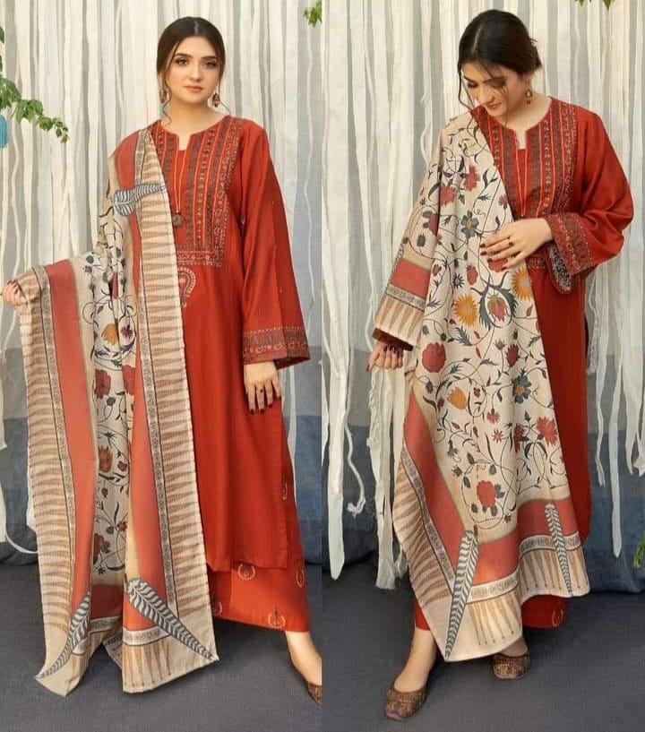 3Pc Embroidered dhannak Suit winter Collection 200