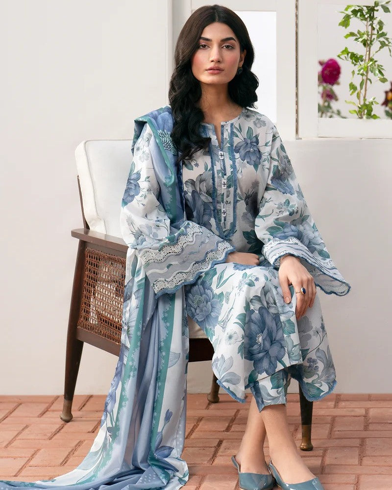 Sapphire-3Pcs Lawn Print with Lawn Dupatta summer Collection Suit BQ-45