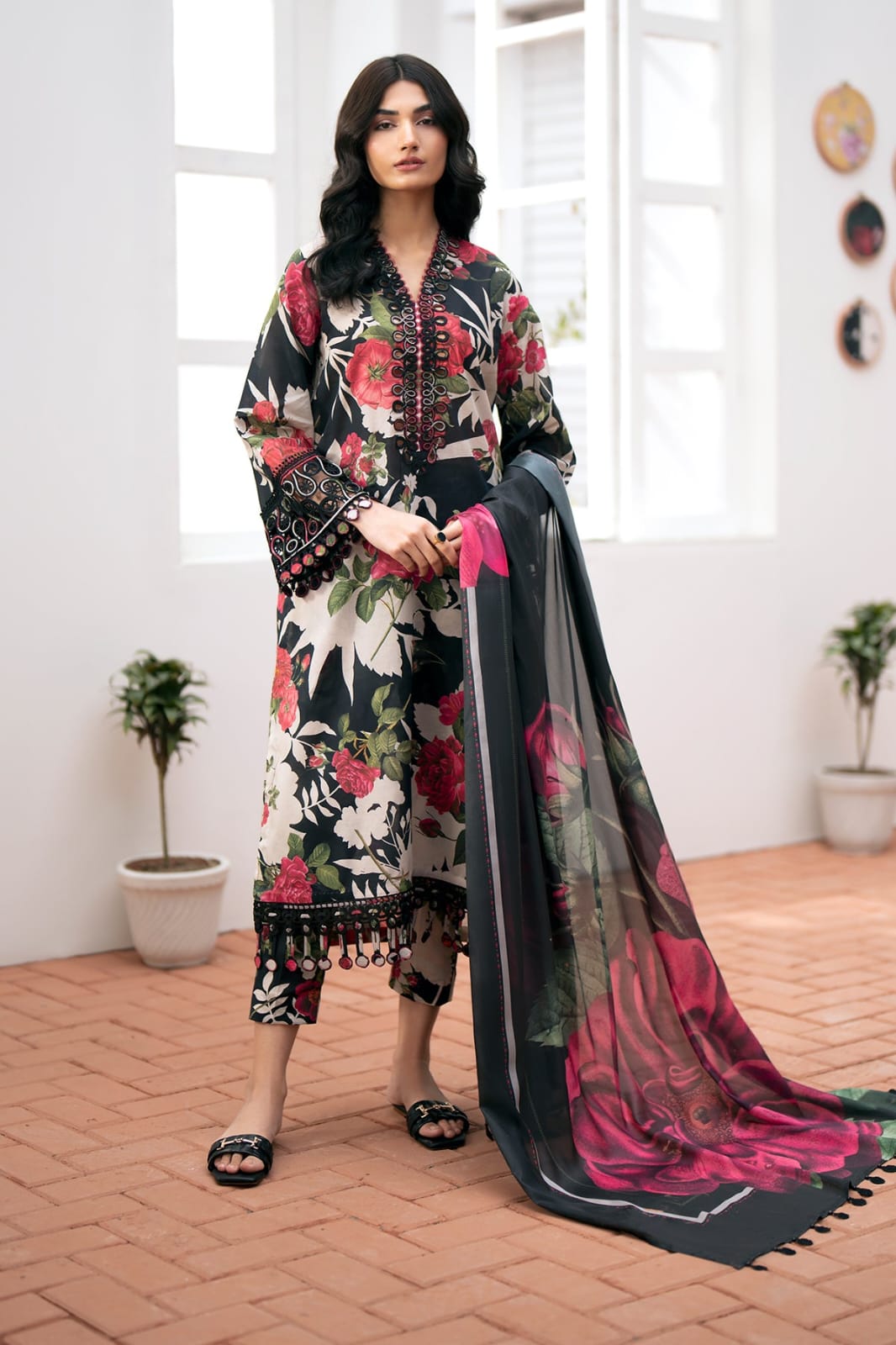 Sapphire-3Pcs Lawn Print with Lawn Dupatta summer Collection Suit BQ-42