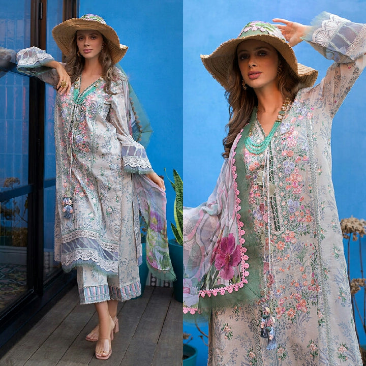 Maria B-3Pcs Lawn Print with Silk Dupatta summer Collection Suit MB 18