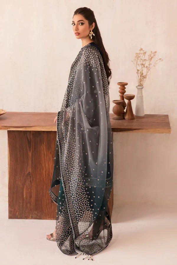 3Pcs Velvet Embroidered suit With Embroidered Organza Dupatta KA-040