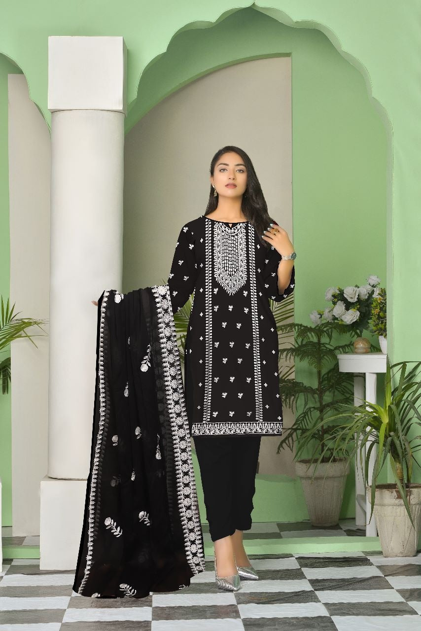 Agha Noor -3Pc Lawn Embroidered Suit with Organza Dupatta