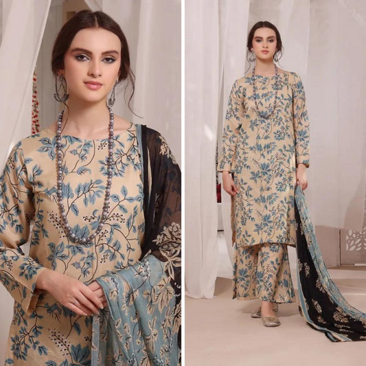 3Pc printed shamoz Silk Suit winter Collection 69