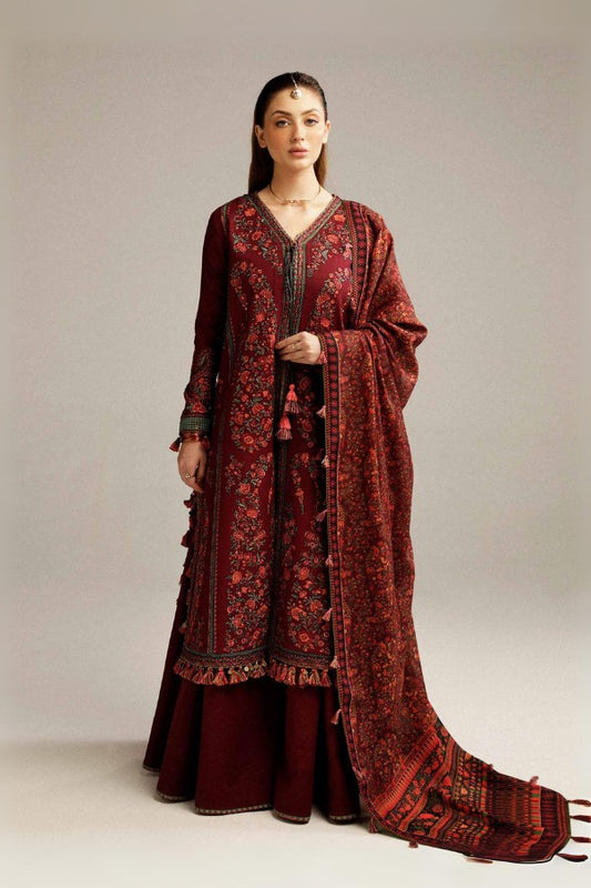 Qalamkar 3 pc Dhannak Embroidered Winter Collection suit 1727