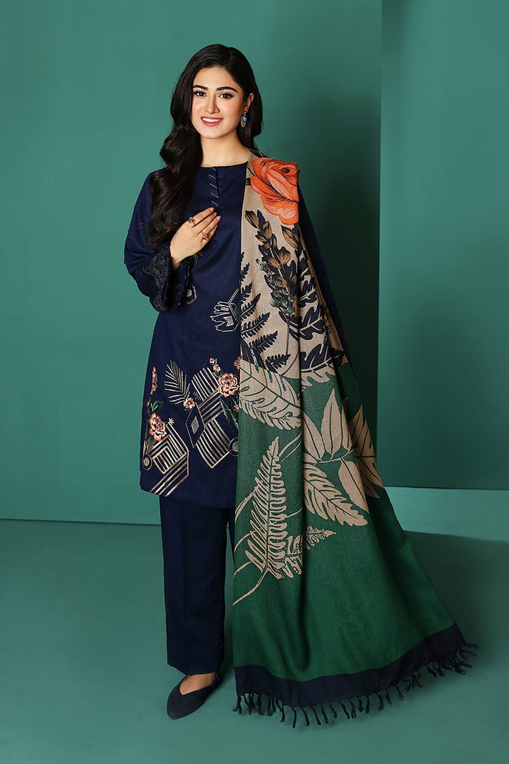 3 Pcs dhannak Embroidered winter Collection 801