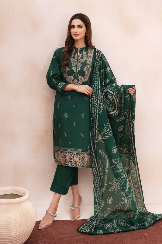 3Pcs Dhannak embroidered suit with dhannak Shawl Winter collection 717