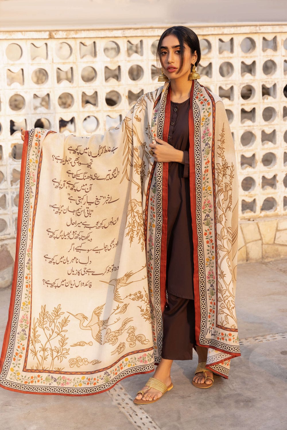 3Pcs Dhanak Embroidered suit with pashmina shawl Winter Collection -118