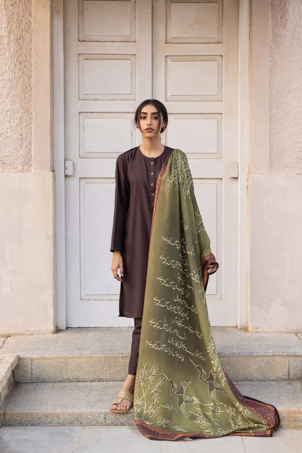 3Pcs Dhanak Embroidered suit with pashmina shawl Winter Collection -115