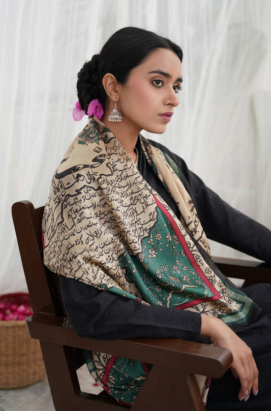 3Pcs Dhanak Embroidered suit with pashmina shawl Winter Collection -116