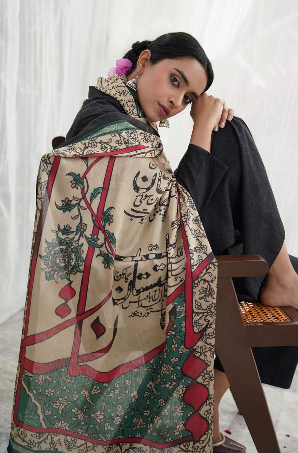 3Pcs Dhanak Embroidered suit with pashmina shawl Winter Collection -116