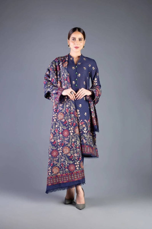 3Pcs Dhannak heavy embroidered suit with dhannak Shawl Winter collection 538