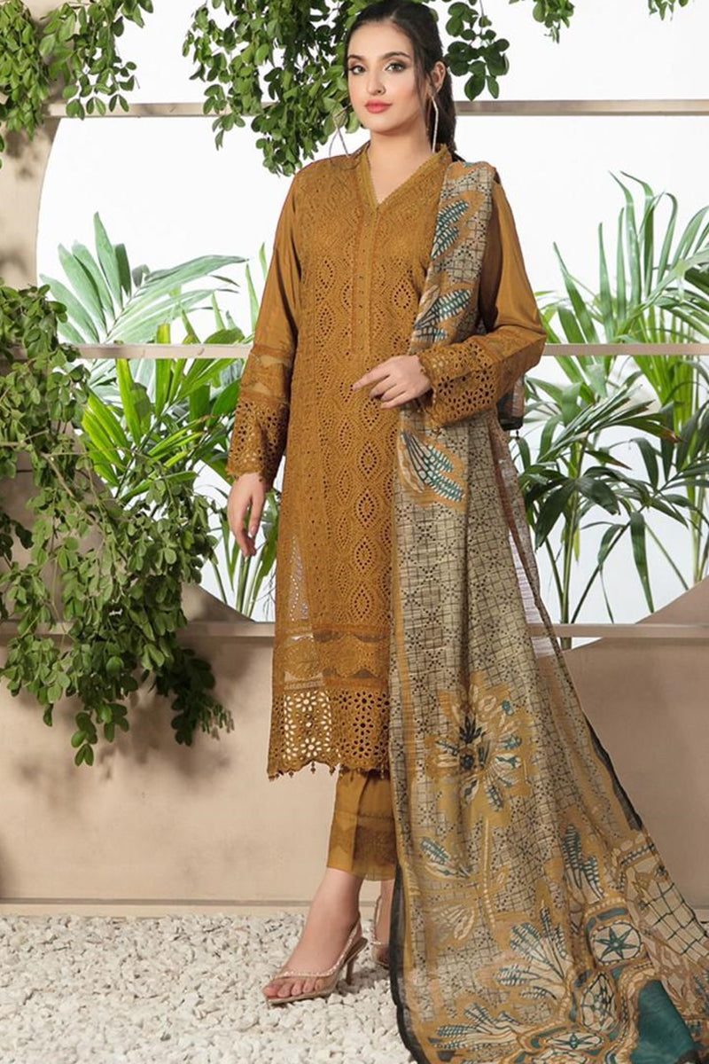 3Pcs dhannak Embroidered with Paper cotton dupatta winter Collection Suit