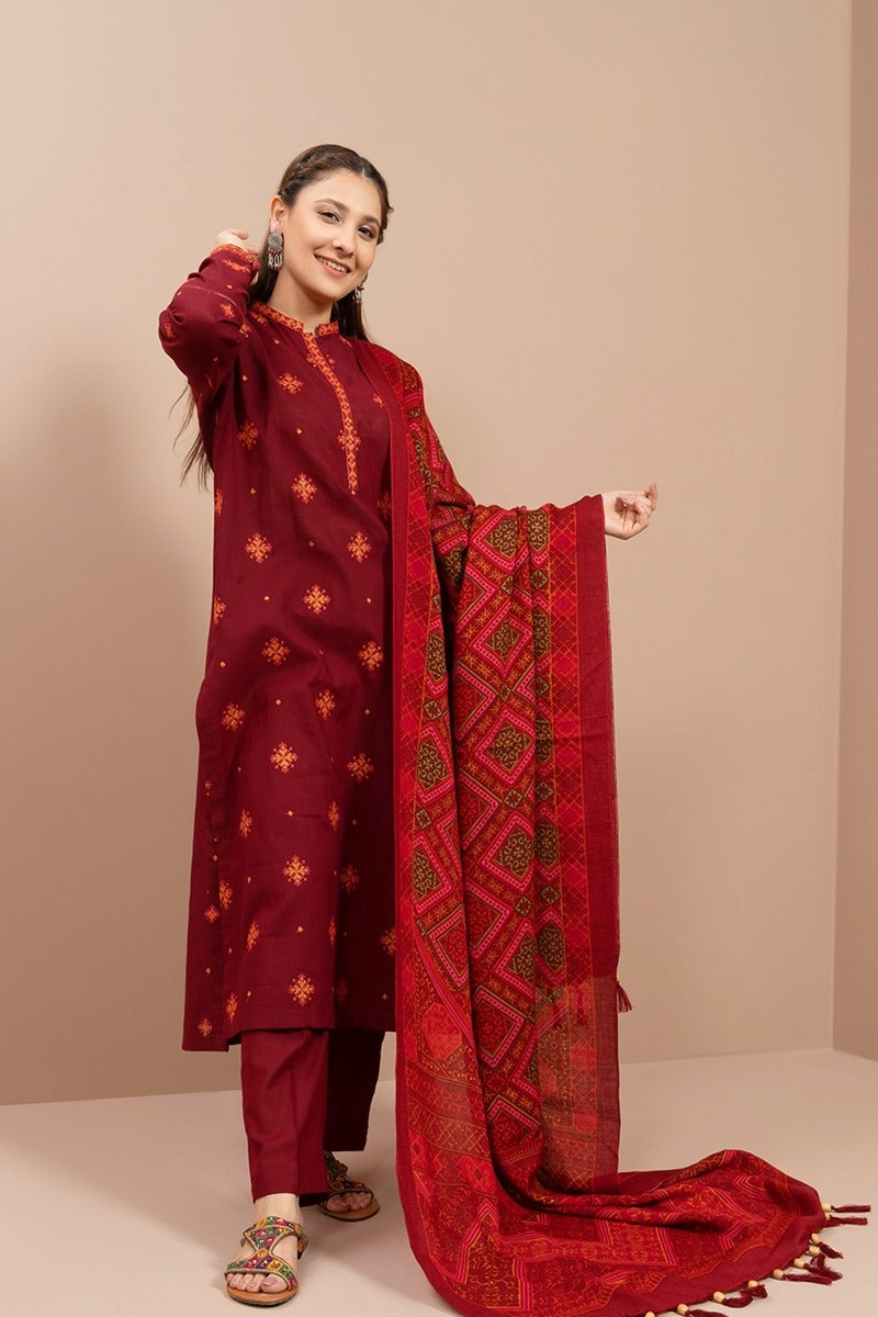 3 Pcs Dhanak Embroidered suit with woolen shawl Winter Collection 802