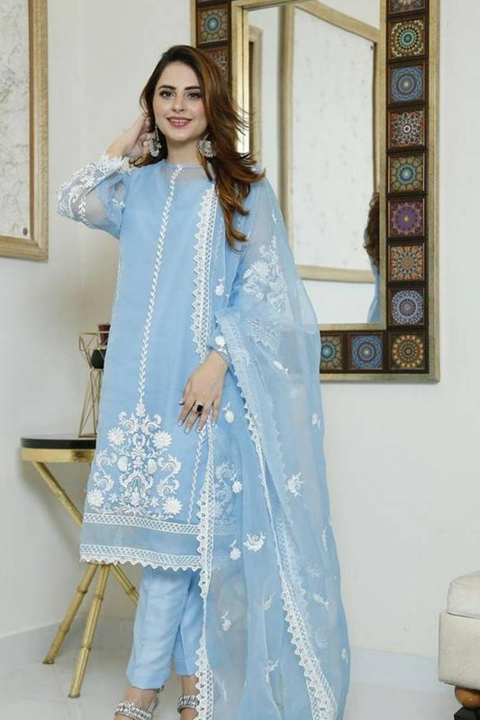 3Pc organza inner Linen Winter Collection  suit heavy Embroidery