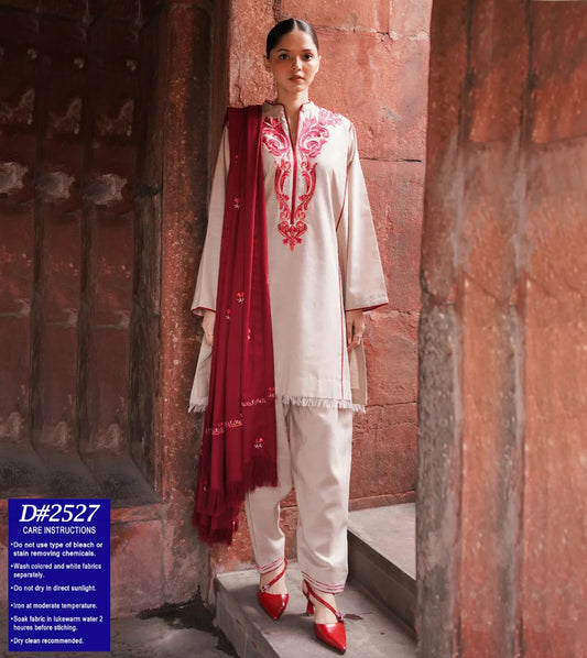 3Pc Embroidered dhannak Suit winter Collection 97