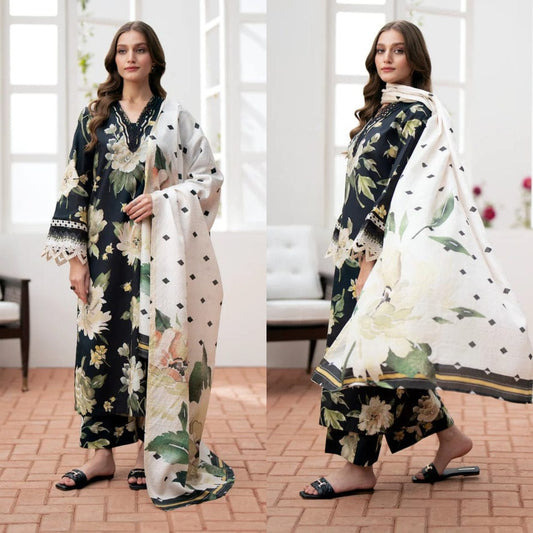 Sapphire-3Pcs Lawn Print with Lawn Dupatta summer Collection Suit BQ-41