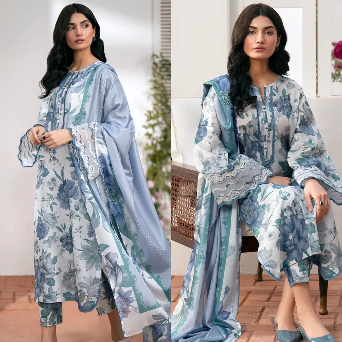 Sapphire-3Pcs Lawn Print with Lawn Dupatta summer Collection Suit BQ-45