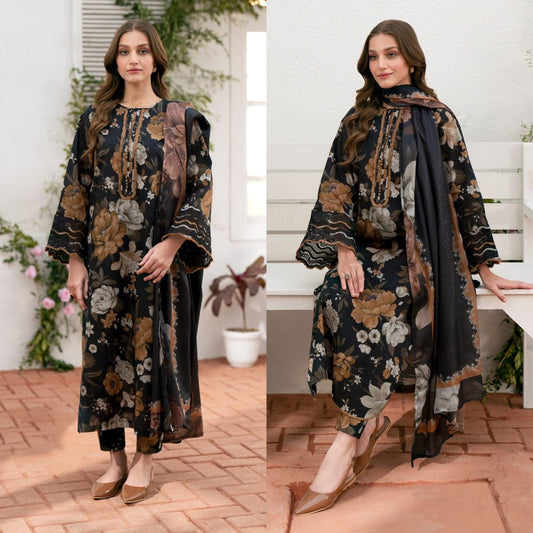 BAROQUE 3Pcs Lawn Print with Lawn Dupatta summer Collection Suit BQ-38