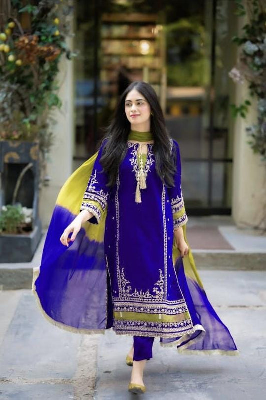 SAPPHIRE 3Pc Lawn Heavy Embroidered Suit with Chiffon dupatta SR-001