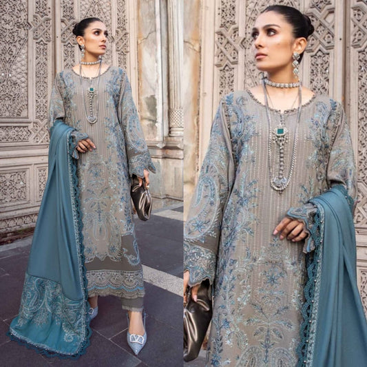 3Pc Embroidered dhannak Suit winter Collection 901