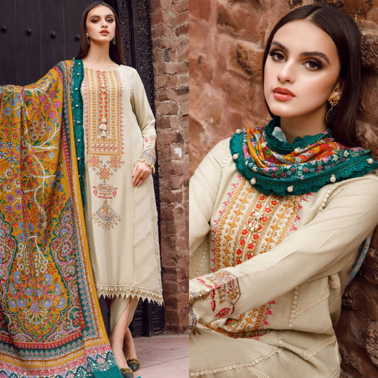 Crimson 3 pc Dhannak Embroidered Winter Collection suit 6004