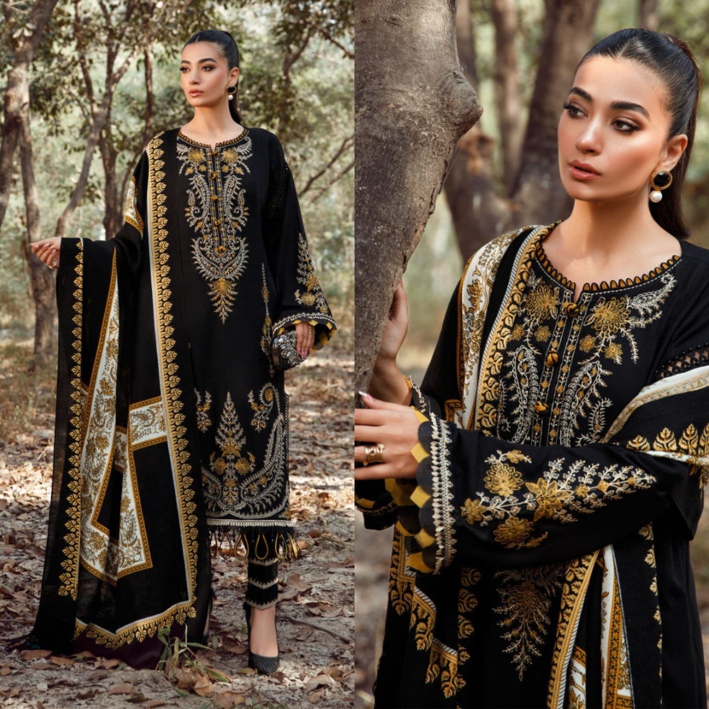 Qalamkar 3 pc Dhannak Embroidered Winter Collection suit 1728