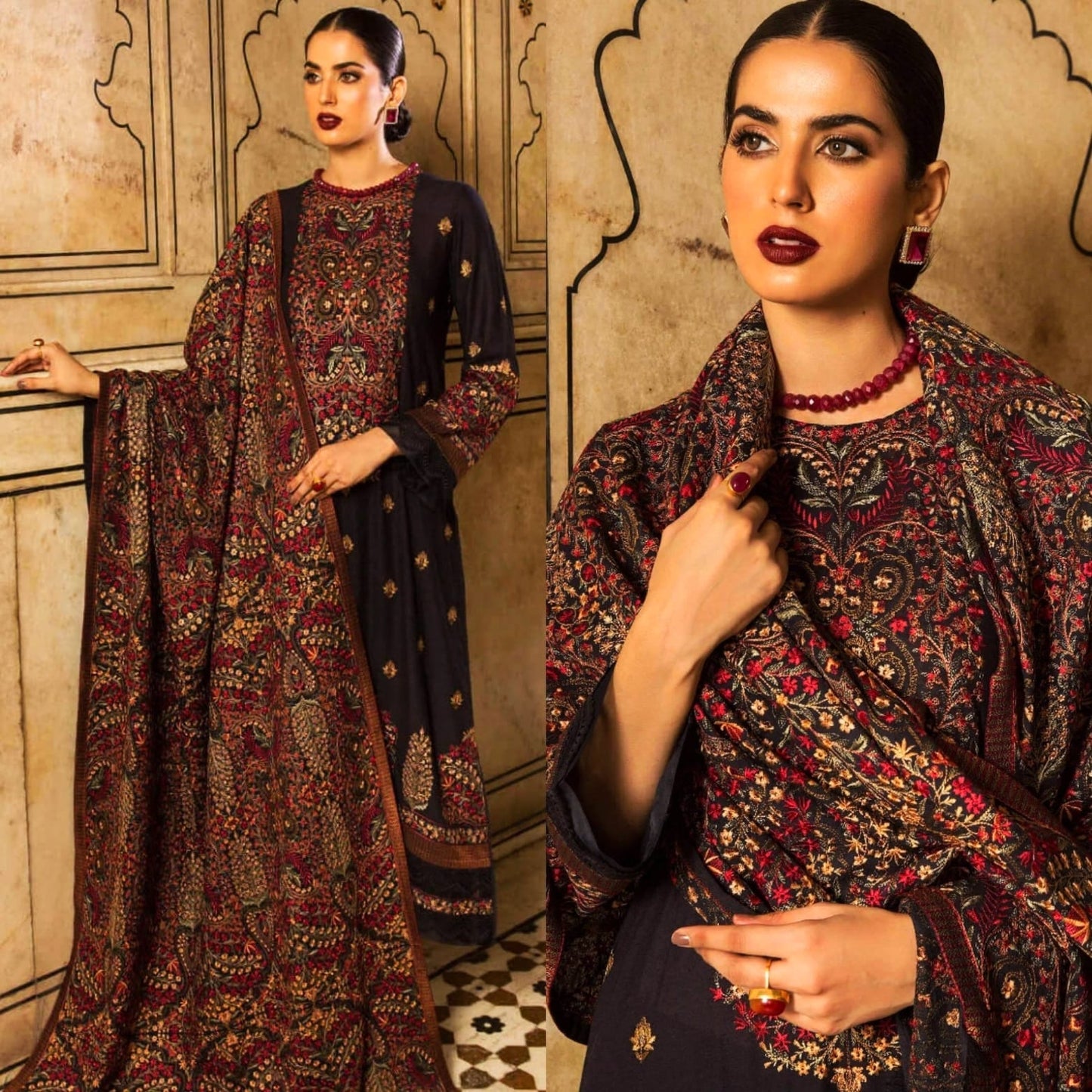 BAREEZE 3Pc Heavy Embroidered Dhannak Suit winter Collection BR-1041